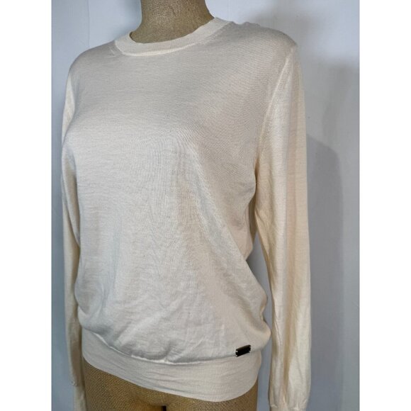 $395 Burberry London Beige Luxury Merino Wool Minimalist Sweater Pullover Sz L - Picture 2 of 16